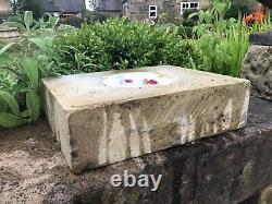 Vintage weathered real natural sand stone garden bird bath feeder 14.5x11.5x4