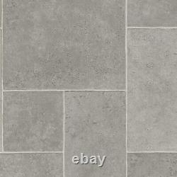 Vinyl Flooring Stone Tiles Grey Random Paving Slab Cushioned Bathroom Lino Roll