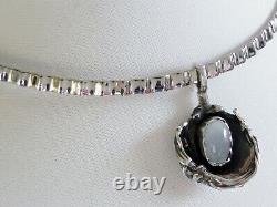 WOW? 23g sterling silver 925 full HM blue grey chalcedony choker collar necklace