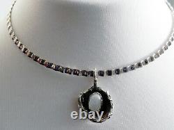 WOW? 23g sterling silver 925 full HM blue grey chalcedony choker collar necklace