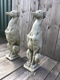 Whippet Greyhound Pair of English Stoneware Grey Hounds / whippets sitting dogs