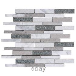 White Blended Calacatta Gray Marble Stone Glass Mosaic Tile Kitchen Backsplash