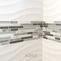 White Gray Glass Natural Stone Metal Linear Mosaic Tile Kitchen Bath Backsplash