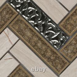 White Oak Gray Marble Stone Mosaic Tile Crackle GlassPattern Shower Backsplash