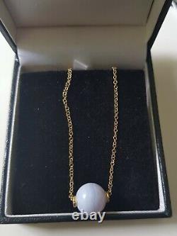 Women's girl's 750 18 Ct Yellow Gold Necklace Chain Gemstone Agate Pendant 5 g