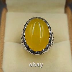 Yemeni Aqeeq Ring, Zard Aqeeq, 925 Sterling Silver Natural Agate Ring, Shia Ring