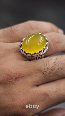 Yemeni Aqeeq Ring, Zard Aqeeq, 925 Sterling Silver Natural Agate Ring, Shia Ring