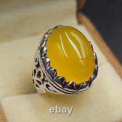 Yemeni Aqeeq Ring, Zard Aqeeq, 925 Sterling Silver Natural Agate Ring, Shia Ring