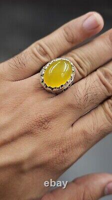 Yemeni Aqeeq Ring, Zard Aqeeq, 925 Sterling Silver Natural Agate Ring, Shia Ring