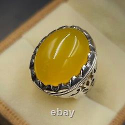 Yemeni Aqeeq Ring, Zard Aqeeq, 925 Sterling Silver Natural Agate Ring, Shia Ring