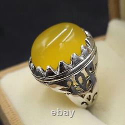 Yemeni Aqeeq Ring, Zard Aqeeq, 925 Sterling Silver Natural Agate Ring, Shia Ring