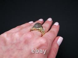 14k Or Jaune 14ct Cabochon Rutilated Quartz Flower Band Taille 9