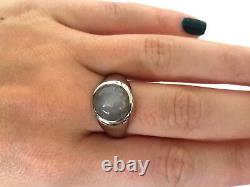14k Solid White Gold Custom Made Natural Grey Star Sapphire Ring Taille 10.75