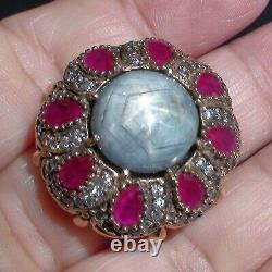 20.40ct Naturel Non Heured Gray Star Sapphire, Ruby Ring 925 Silver. Taille 9.75