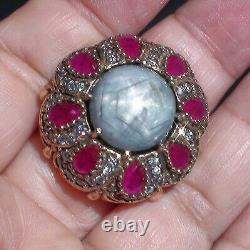 20.40ct Naturel Non Heured Gray Star Sapphire, Ruby Ring 925 Silver. Taille 9.75