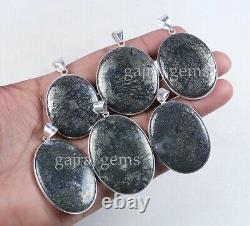 50 Pièces pendentif en bezel plaqué argent avec gemme de marcasite grise naturelle