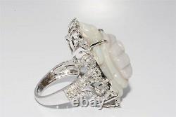 $8,500 12.24ct Natural Opal & Diamond Hand Carved Turtle Ring 14k Or Blanc