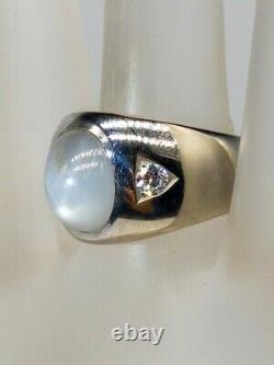 Antique Années 1950 $6000 12ct Natural Star Grey Blue Sapphire Diamond 14k Gold Ring