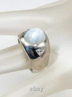 Antique Années 1950 $6000 12ct Natural Star Grey Blue Sapphire Diamond 14k Gold Ring