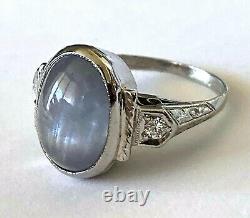 Antique Platinum Ladies Ring Natural Bluish Gray Star Sapphire 2 Taille Diamant 6