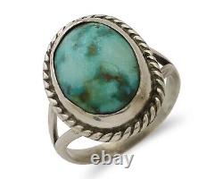 Bague Navajo en argent 925 avec turquoise bleue naturelle de l'artiste amérindien C. des années 80