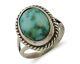 Bague Navajo En Argent 925 Avec Turquoise Bleue Naturelle De L'artiste Amérindien C. Des Années 80