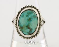 Bague Navajo en argent 925 avec turquoise bleue naturelle de l'artiste amérindien C. des années 80