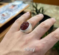 Bague d'Aqeeq rouge sang en argent sterling, bague d'agate naturelle pour homme, gros Aqeeq yéménite