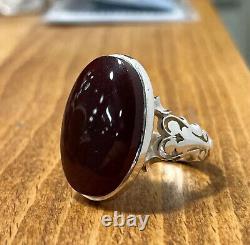 Bague en Aqeeq rouge sang en argent sterling, bague en agate naturelle pour hommes, bague en Aqeeq yéménite