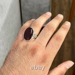 Bague en Aqeeq rouge sang en argent sterling, bague en agate naturelle pour hommes, bague en Aqeeq yéménite