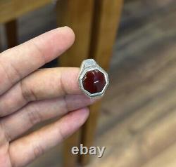 Bague en Aqeeq rouge sang en argent sterling, bague pour homme en agate naturelle, véritable Aqeeq yéménite.