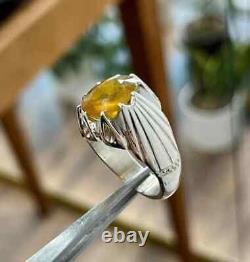 Bague en argent sterling 925 faite à la main avec un saphir jaune véritable de Ceylan de 9 carats, naturel