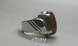 Bague en argent sterling 925 faite à la main en œil de tigre naturel pour homme, bague en agate brune Aqeeq