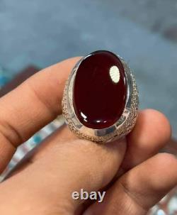 Bague en argent sterling avec pierre d'agate rouge sang naturelle pour homme, de grande taille, provenant du Yémen.