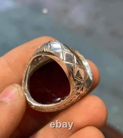 Bague en argent sterling avec pierre d'agate rouge sang naturelle pour homme, de grande taille, provenant du Yémen.