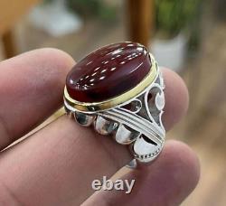 Bague en argent sterling avec une pierre aqeeq rouge sang naturelle pour homme, bague en agate yéménite