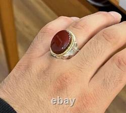 Bague en argent sterling avec une pierre aqeeq rouge sang naturelle pour homme, bague en agate yéménite