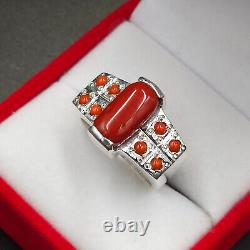 Bague en corail naturel Corail rouge Bague lourde pour hommes en argent sterling 925 Bague Marjan