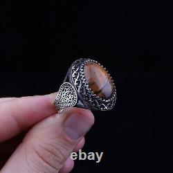 Bague en pierre d'oeil de tigre en argent sterling 925 pour hommes Bague en pierre naturelle pour hommes