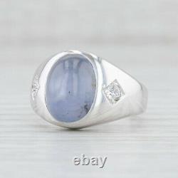 Bleu Clair Gris Étoile Saphir Bague Diamant 14k Blanc Or Taille 7