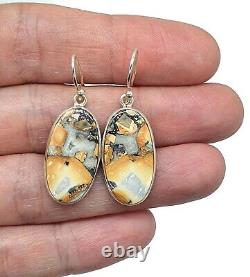 Boucles d'oreilles en jaspe Maligano, argent sterling, de forme ovale longue, pierres précieuses orange et grise