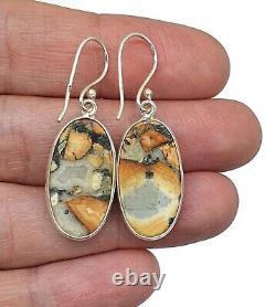 Boucles d'oreilles en jaspe Maligano, argent sterling, de forme ovale longue, pierres précieuses orange et grise