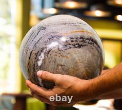 Boule de pierre précieuse métaphysique de guérison en jaspe bréchifié gris naturel de 215 mm