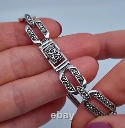 Bracelet en pierres précieuses de marcassite naturelle, argent sterling 925, 8.5 pouces