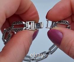 Bracelet en pierres précieuses de marcassite naturelle, argent sterling 925, 8.5 pouces