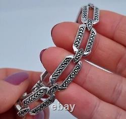 Bracelet en pierres précieuses de marcassite naturelle, argent sterling 925, 8.5 pouces