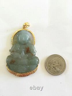 Certifié 14k Solid Gold Quan/kwan Yin Lady Bouddha Pendentif Jade Naturel P120