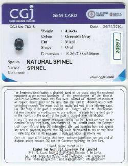 Certifié Spinel Greenish Gray 4,16 Carats Sri Lanka Natural Loose Gemstone