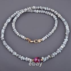 Chaîne de collier en argent 925 avec perles lâches en diamant brut gris naturel