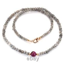 Chaîne de collier en argent 925 avec perles lâches en diamant brut gris naturel